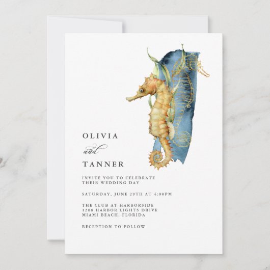 Waterverf Seahorse Coastal Theme Wedding Kaart (Voorkant)