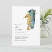 Waterverf Seahorse Coastal Theme Wedding Kaart (Staand voorkant)