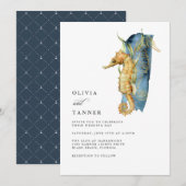 Waterverf Seahorse Coastal Theme Wedding Kaart (Voorkant / Achterkant)
