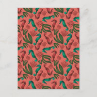 Waterverf Seahorse Coral Nautical Pattern