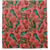 Waterverf Seahorse Coral Nautical Pattern Douchegordijn (Voorkant)
