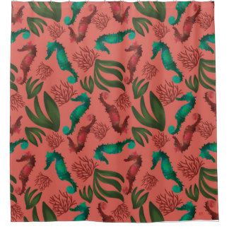 Waterverf Seahorse Coral Nautical Pattern Douchegordijn