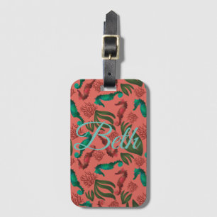 Waterverf Seahorse Coral Nautical Personalized Bagagelabel