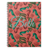 Waterverf Seahorse Coral Nautical Personalized Notitieboek (Voorkant)