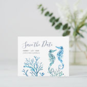 Waterverf Seahorse en Coral Save the Date (Staand voorkant)