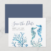 Waterverf Seahorse en Coral Save the Date (Voorkant / Achterkant)