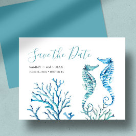 Waterverf Seahorse en Coral Save the Date