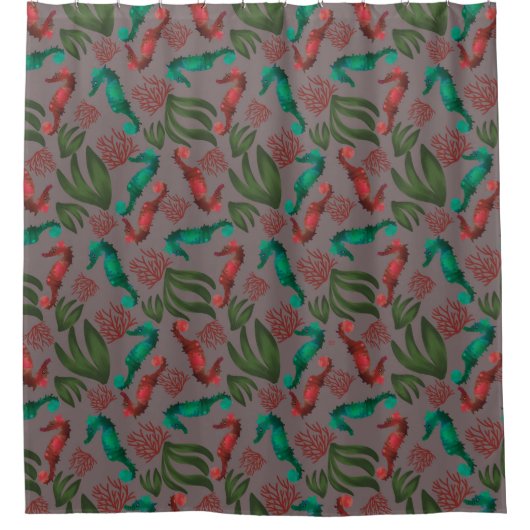 Waterverf Seahorse Grey Nautical Pattern Douchegordijn (Voorkant)