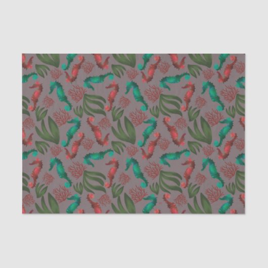 Waterverf Seahorse Grey Nautical Pattern Tissuepapier (Voorkant)