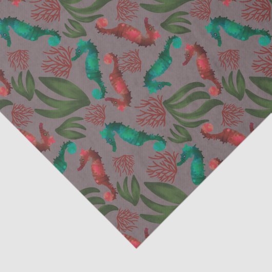 Waterverf Seahorse Grey Nautical Pattern Tissuepapier (Detail)