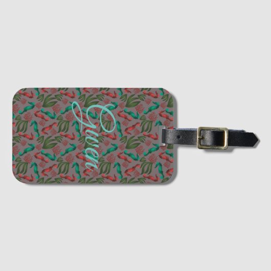 Waterverf Seahorse Grey Nautical Personalized Bagagelabel (Voorkant (horizontaal))