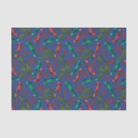 Waterverf Seahorse Indigo Nautical Pattern Tissuepapier (Voorkant)