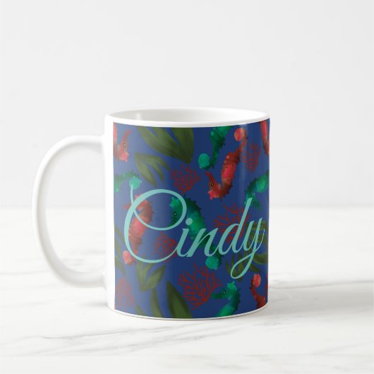 Waterverf Seahorse Indigo Nautical Personalized Koffiemok (Links)