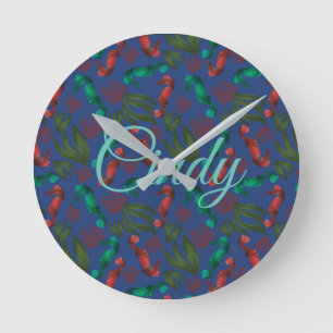 Waterverf Seahorse Indigo Nautical Personalized Ronde Klok