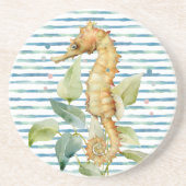Waterverf SEAHORSE - Kust, Strand Nautisch Zandsteen Onderzetter (Voorkant)