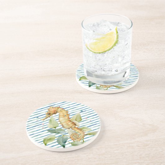 Waterverf SEAHORSE - Kust, Strand Nautisch Zandsteen Onderzetter (Zijkant)