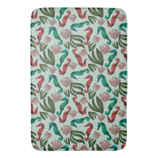 Waterverf Seahorse Mint Nautical Pattern Badmat (Voorkant Verticaal)