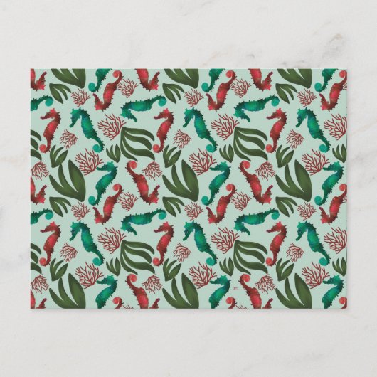 Waterverf Seahorse Mint Nautical Pattern Briefkaart (Voorkant)