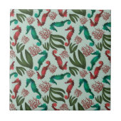 Waterverf Seahorse Mint Nautical Pattern Tegeltje (Voorkant)
