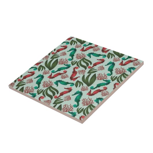 Waterverf Seahorse Mint Nautical Pattern Tegeltje (Zijkant)