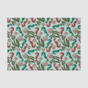 Waterverf Seahorse Mint Nautical Pattern Tissuepapier