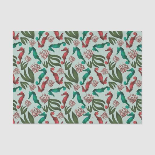 Waterverf Seahorse Mint Nautical Pattern Tissuepapier (Voorkant)