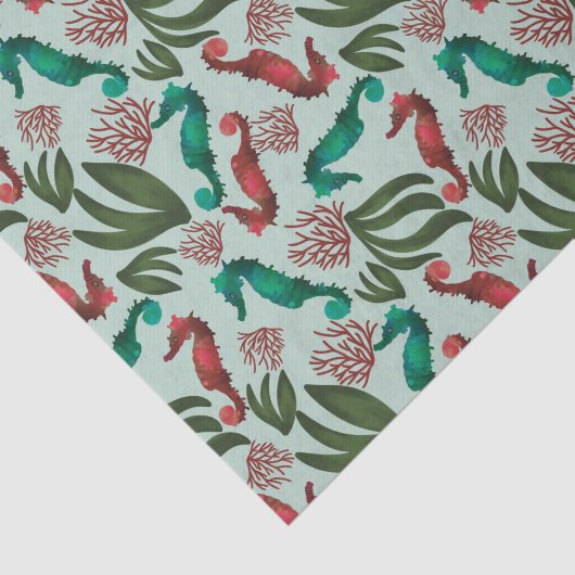Waterverf Seahorse Mint Nautical Pattern Tissuepapier (Detail)