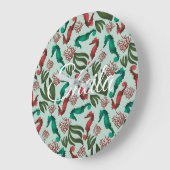Waterverf Seahorse Mint Nautical Personalized Grote Klok (Hoek)