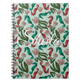 Waterverf Seahorse Mint Nautical Personalized Notitieboek