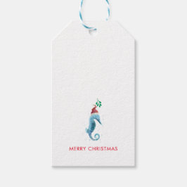 Waterverf Seahorse Mistletoe Nautical Named Cadeaulabel