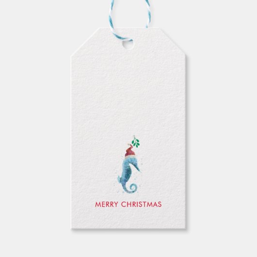 Waterverf Seahorse Mistletoe Nautical Named Cadeaulabel (Voorkant)