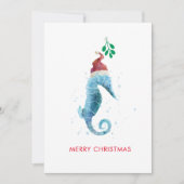 Waterverf Seahorse Mistletoe Nautical Named Feestdagenkaart (Voorkant)