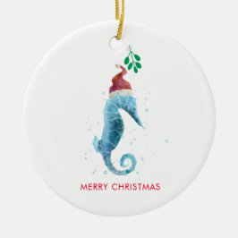 Waterverf Seahorse Mistletoe Nautical Named Keramisch Ornament