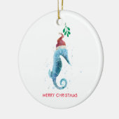 Waterverf Seahorse Mistletoe Nautical Named Keramisch Ornament (Links)