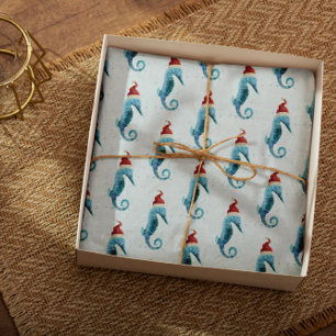 Waterverf Seahorse Nautical met Santa Hat Tissuepapier