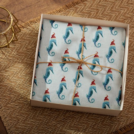 Waterverf Seahorse Nautical met Santa Hat Tissuepapier