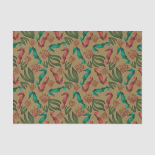 Waterverf Seahorse  Nautical Pattern Tissuepapier (Voorkant)