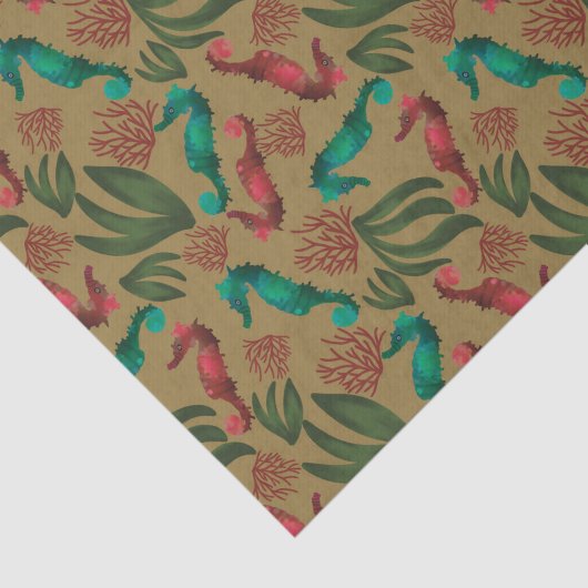 Waterverf Seahorse  Nautical Pattern Tissuepapier (Detail)