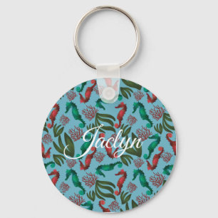 Waterverf Seahorse Nautical Personalized Sleutelhanger