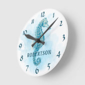 Waterverf Seahorse Ocean Beach Naam Ronde Klok (Hoek)