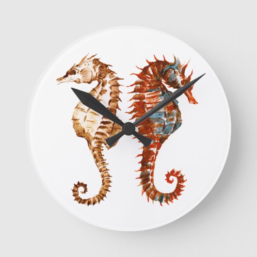Waterverf Seahorse Patroon Ronde Klok (Voorkant)