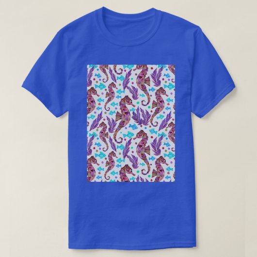 Waterverf Seahorse Pattern Dark Red Paarse Turquo T-shirt (Design voorkant)