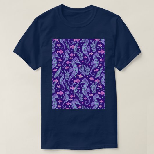 Waterverf Seahorse Pattern Pastels op Paarse rug T-shirt (Design voorkant)