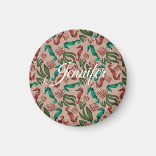 Waterverf Seahorse Pink Nautical Personalized Magneet