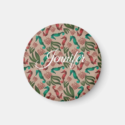 Waterverf Seahorse Pink Nautical Personalized Magneet (Voorkant)