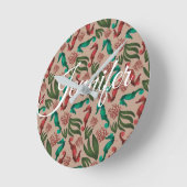 Waterverf Seahorse Pink Nautical Personalized Ronde Klok (Hoek)