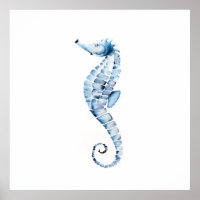 Waterverf Seahorse Print Blue