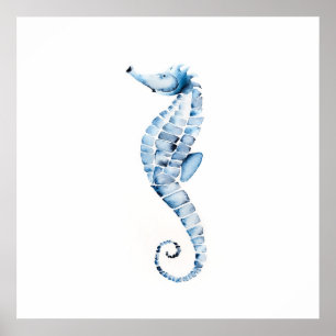 Waterverf Seahorse Print Blue