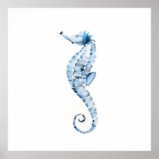 Waterverf Seahorse Print Blue (Voorkant)