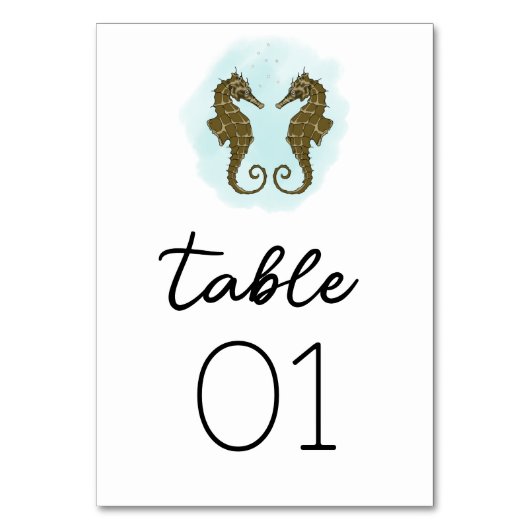 Waterverf Seahorse Trouwtafelnummer Kaart (Voorkant)